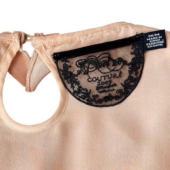 TWELVE COUTURE Sleeveless Ruffle Top Sz.M Peach Blush 100% Silk Coquette Preppy - Picture 6 of 9